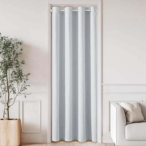 PONY DANCE Cortinas Puerta como Separador de Salon Dormitorio con Barra Cortinas Extensible sin Taladrar Ajustables Cortinas Termicas Aislantes Opacas 1 Panel 150x200cm Blanco Gris