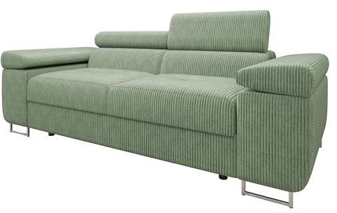 Mirjan24 Sofa Torezio Cord II mit Einstellbare Kopfstützen, Zweisitzer Polstersofa, Füße aus Metall Chrom, Sofagarnitur, Wohnlandschaft, Couchgarnitur (Poso 47)