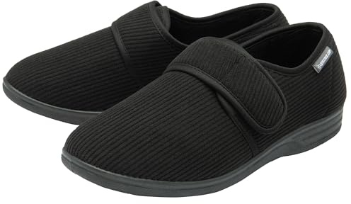 DUNLOP Mens Touch Fastening Slippers Easy Close Sizes 7-12 | Comfy Memory Foam Rip Tape Wide Opening House Shoes Hard Wearing Sole