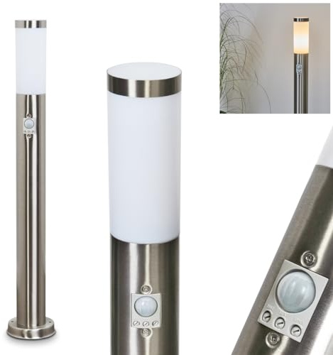 HOFSTEIN Wegeleuchte Sessa, Außenwegeleuchte mit Bewegungsmelder aus Metall/Kunststoff in Nickel-matt/Weiß, moderne Außenleuchte für Garten, Außenbereich, Hof, Terrasse, Höhe 80 cm, E27, IP44
