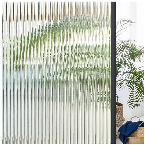 Lifetree Fönsterfilm, blicktät, självhäftande, insynsskydd, strimlande, risglas-effekt, mjölkglasfilm, statiskt haftende, anti-UV, med lim, dekorfolie för hem och kontor 44,5x300cm