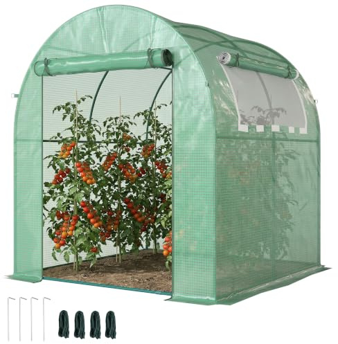 Outsunny Invernadero de Jardín 180x180x200 cm Invernadero de Túnel Pequeño con Puerta Enrollable y Ventana de Malla para Cultivar Plantas Flores Verde