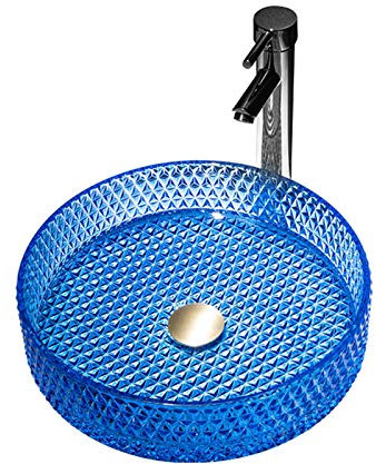 KJSHXYG Badezimmer-Waschtisch über dem Waschbecken, Badezimmer-Waschbecken, helle, luxuriöse Blaue Glaswaschbecken-Kombination, leuchtendes Gelb (blau)