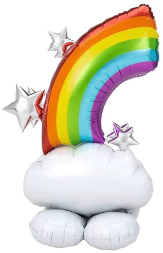DazzJoy Happy Birthday Ballon Stehend, XXL Luftballon Happy Birthday, Regenbogen Luftballons Geburtstag Stehend, Folienballon Geburtstag, Regenbogen Torten Geburtstagsballon für Kindergeburtstagdeko