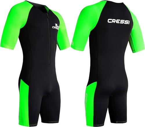 CRESSI Tiburon man kort våtdräkt svart/fluo lime 2 mm XL/5 – herr 2 mm neopren och elastan kort våtdräkt, YKK dragkedja fram – svart/fluo lime, XL/5