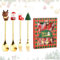 Volumoon Weihnachtsgeschirr Set, 2 Stück Weihnachtslöffel und 2 Stück Weihnachtsgabeln Gold, Mit Geschenkbox, Edelstahl Gabel und Löffel Set, Besteckset Weihnachten (Christmas style-2)