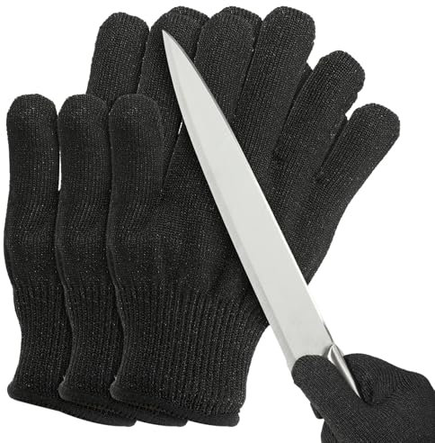 PATIKIL Cut Resistant Gloves, 3 Pair Level 5 Protection Anti Cutting Gloves Cut Proof Gloves for Kitchen Wood Carving Working, Large, Black