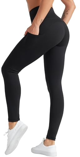 THE GYM PEOPLE Damen High Waist Sport Leggings Yoga Pants mit Taschen | Bauchkontrolle, Figurformend, Anschmiegsam, Feuchtigkeitsableitend, 4-Wege-Stretch, Weich, Yogahose für Laufen Gym Pilates