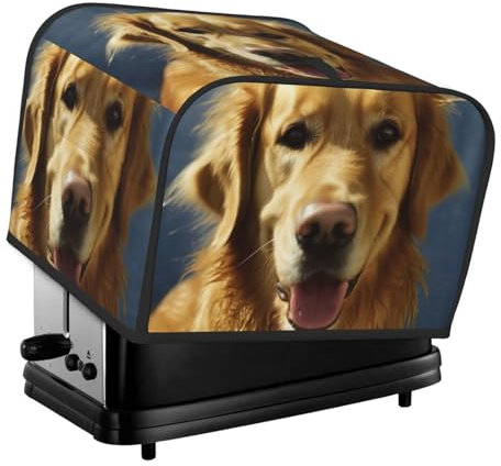 Goldene Hunde-Toaster-Abdeckung, 4 Scheiben, für kleine Geräte, mit Taschen, Toaster-Staubschutz mit Griff oben, waschbar, Universal-Brotbackmaschinen-Abdeckung für Küche