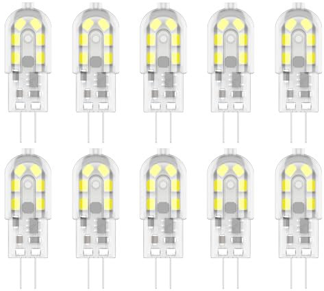 Zcexhph G4 LED Leuchtmittel,2W LED Birne Ersetzt für 20W,Kaltweiß 6000K LED Lampen,12 SMD 2835LEDs,Bi-Pin-Sockel,Nicht Dimmbar,AC/DC12V 10er Pack (Kaltweiß)