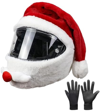 JXAXD Weihnachtsmann Motorradhelm Überzug, Weihnachtsmütze Motorradhelmbezug, Motorradhelm Abdeckung Plüsch, Plüsch Cover Santa für Integralhelm Motorradhelm Im Freien (Ohne Helm)