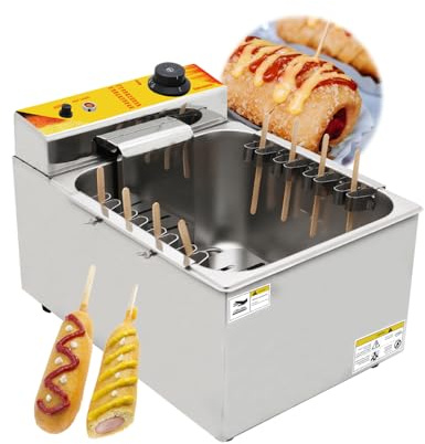 Electric Cheese Hot Dog Deep Fryer, 12L Capacity, 2.5kW, Stainless Steel, Commercial Cheese Hot Dog Sticks Frying Machine with 8 Hooks