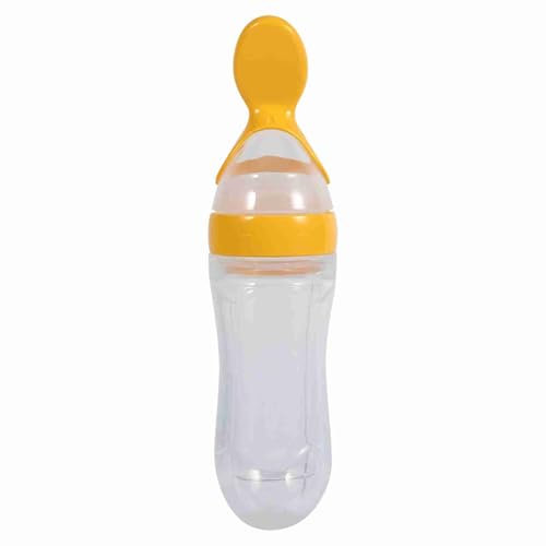Culnflun Bottiglia Complementare Per Bambini, 90ml Con Cucchiaio Per Pasta Di Riso Materiale PP In Silicone, Biberon In Silicone Per Cereali Per Neonati (Giallo)