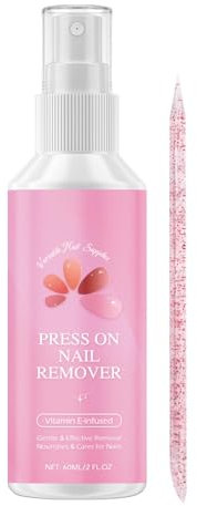 Nybhyjka Press Remover, 60ml Premere Su Nail Remover,Rimozione Delicata Per Unghie Finte Colla Per Unghie,Rimuovi Colla Per Unghie,Detergente Per Unghie Finte,Rimuovi Facile E Rapido Per Colla