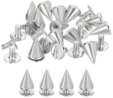 QUARKZMAN 16 Juegos de Kit de Púas y Tachuelas, Púas Cónicas de 7mm Tachuelas Punk Rock Remaches con Tornillos Traseros para Manualidades en Cuero, Plateado