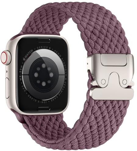 Epova Flätade remmar kompatibla med Apple Watch-rem 40 mm 41 mm 38 mm 42 mm – kvinnor män stretchigt tyg nylon sportband för iWatch Ultra SE Series 10 9 8 7 6 5 4 3 2 1, SmokeViolet