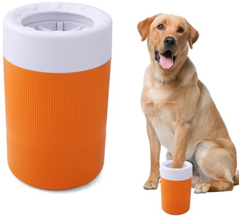 Vaso para Lavar las Patas de las Mascotas, Limpiador Portátil para las Patas de las Mascotas con Cepillo Suave Limpiador de Patas Sucias para Perros y Gatos (Naranja)