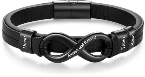 LoLaTide Armband Herren Personalisiertes Lederarmband mit Gravur 1-5 Namen Personalisiertes Geschenk für Männer Weihnachtstag Vatertag Geburtstag (# 3namen)