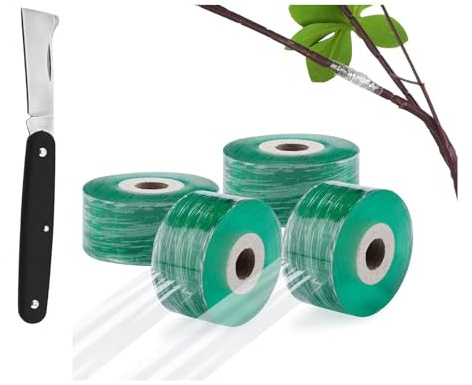 Veredelungsband 4 STK. Mit Gartenmesser Dehnbares Selbstklebendes Tape 2cm | Wetterfestes Dehnbares Tape, Transparente Abdichtung Für Obstbäume, Professionelles Veredelungsset Baumschulen Gartenbau