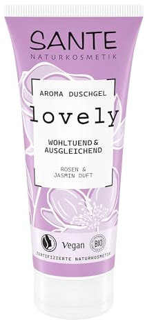 SANTE Naturkosmetik Lovely Aroma Duschgel Rose & Jasmin - 200 ml - wohltuendes Shower Gel mit natürlichen Düften - vegan & dermatologisch getestet - ausgleichende Pflegedusche