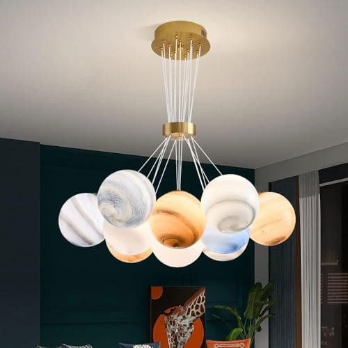 RuiRfh Pendelleuchte einzigartiger Planeten Kronleuchter Kinderzimmer Bubble Ball farbiges Glas Sputnik Leuchte höhenverstellbar dekorative Hängelampe geeignet für Esszimmer Schlafzimmer Wohnzimmer(13