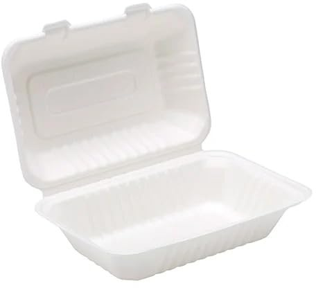 G4GADGET 50pcs Biodegradable Takeaway Burger Boxes 9x6 inch 32oz / 900ml – Eco-Friendly Clamshell Food Containers, Sugarcane Bagasse, Compostable & Microwave Safe
