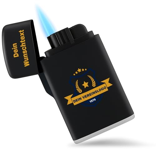 Feuerzeug Sturmfeuerzeug - Foto Bild - Vereinslogo Geschenk mit eigenem Logo Verein und Wunschtext I Verein Geschenk Vereine selbst gestalten - 6,5 x 4 cm - Schwarz - feuerzeuge
