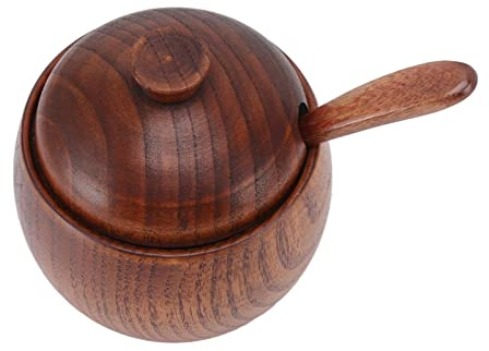 Cosiki Sugar Tazón con Tapa y Cuchara, Azúcar con Cuchara y Tapa de Madera de Madera de Condimento de Contenedor de Almacenamiento Recipiente de Azúcar para Hoteles, Cafeterías, Buffets, Fiestas