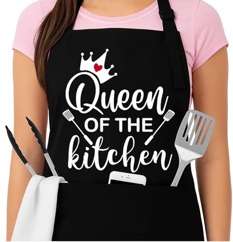 DvBCNMe Küchenschürze Damen,Schürze Damen Mit 3 Taschen,Wasserabweisend Und Schmutzresistent, Woman Personalised Aprons,Ideal Für Kochen, Backen Und Grillen,Schwarz
