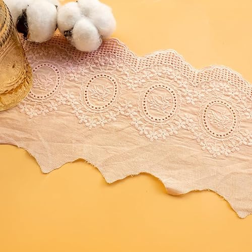 YIGOOWN Spitzenband Baumwolle Spitzenborte 12.8CM Breite Spitzenstoff Meterware Vintage Stickerei Dekoband Zierband Baumwollband zum Nähen Borte für Handwerk Dessous Kleidung(Rosa, 1Y)