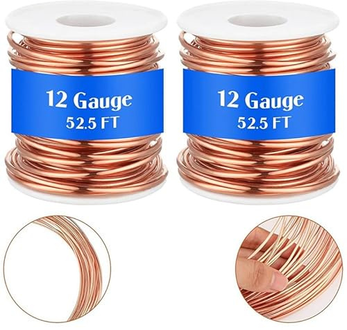 AWAOVV 2 Rolls Soft Copper Wire (12 Gauge 52.49Feet Per Roll), Solid Bare Copper Wire, 2mm, Jewellery Wire Bonsai Wire for Sculpting, Bike Model Skeleton Craft Floral Making, Jewelry Making