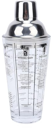 SENECESLI Glass Cocktail Shaker, 14oz 400ML Clear Drink Shaker with Dual Scale Stainless Steel Lid, Built in Strainer, Measuring Jigger for Home Bar Party