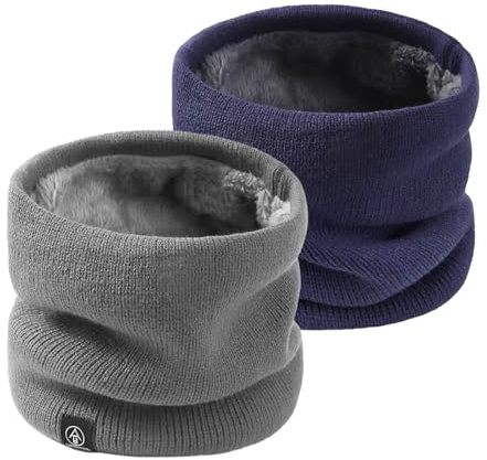 SEFIRST 2 Pezzi Scaldacollo In Pile, Invernale Scaldacollo Uomo Donna, Scalda collo Caldo e Morbido, Scalda collo Termico Sciarpa a Lavorata a Maglia Invernale Spessa Per Moto Sci Ciclismo, Blu Grigio