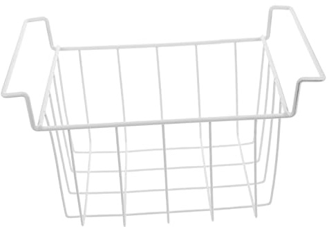 MOLUCKFU Cesta Organizadora para Congelador Diseño y Acceso Rápido, Estructura de Hierro de Color Blanco para Almacenamiento en Cocina y Organización