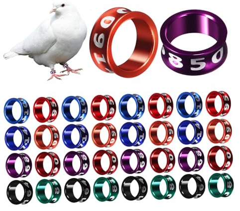 TOBBOMEY 50 Stück Metall Vogelbeinringe mit Nummern und Leuchtenden Farben für Tauben Papageien Hühner und Kanarienvögel zur Identifikation und Kennzeichnung Zufällige Farbe