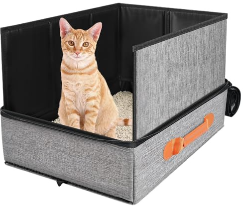Arrovarp Tragbare Katzentoilette für Reisen, auslaufsichere Katzenbox mit Reißverschluss, Reise-Haustierkotbehälter für Roadtrips, Wohnung, Outdoor, Camping, Spielzeug, Leckereien, Hauseinbruch, Auto