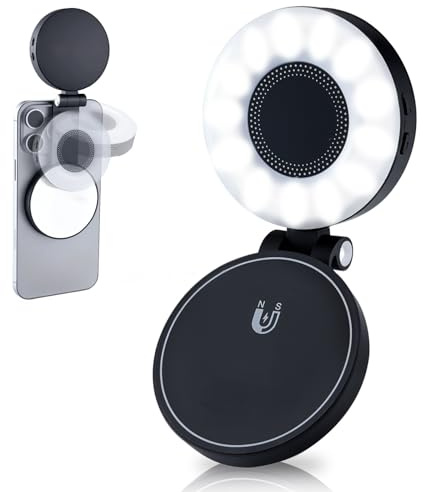 Luce Selfie Magnetica, Luce per Foto con 3 temperature di colore 2500k-9000k, Ring Light Telefono LED Pieghevole con specchio, per selfie/fotografia/video/Tiktok