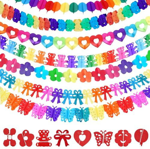 8 Stück Bunt Girlande Papier Deko, Hängenden Partygirlanden Deko, Geburtstagsgirlande, Papiergirlande Set für Karneval Abschlussfeier Geburtstag Hochzeit Fasching Party Dekoration (B)