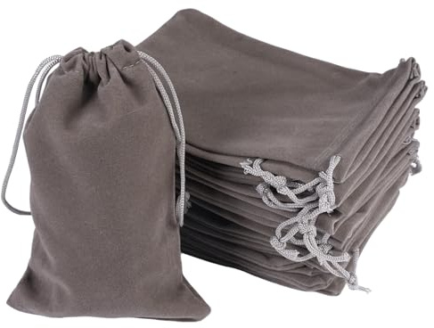 20 Piezas Bolsa Terciopelo, 10×15cm Bolsitas de Tela Pequeñas con Cordón | Reutilizables Bolsas de Joyería para Joyas, Bolsas de Joyería para Pulseras Anillos Bodas Cumpleaños Regalos (Gris)