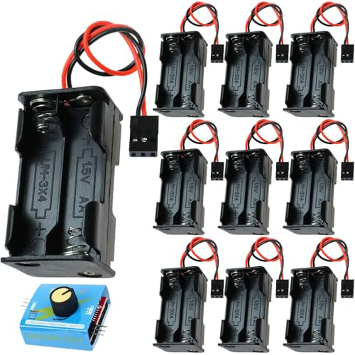 HAAMNING7 4 Cell 6V AA Battery Holder Case with JR Connector + 3CH Digital Servo ESC Speed Controller, Battery Holder Storage Box with 3Pin JR Connector for RC Servo Tester (10 Pack)