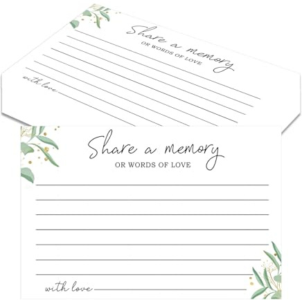 50 Pcs Share a Memory Card Set, Greenery Funeral Favours, Guest Book, Memories Cards for Retirement, Memorial, Celebration of Life, Anniversary, Graduation, Birthday, Bridal Shower Game