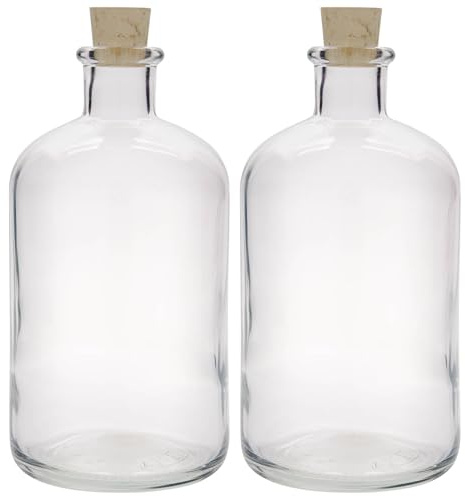 Flaschenland 2er Set 1000 ml Apothekerflaschen aus Klarglas mit Naturkorken
