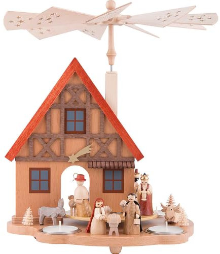 Richard Glässer Pirámide de Navidad de Mesa con diseño de los Montes Metálicos Seiffen Hauspyramide Christi Geburt, 16240