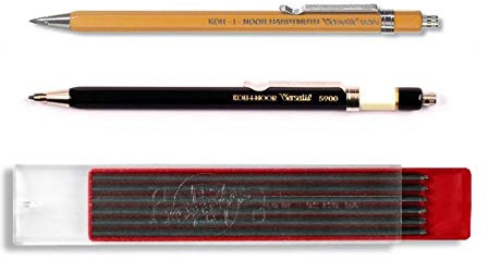 KOH-I-NOOR 5 900 ToISEN D'OR och 5201 VERSATIL – metalltryckpennor med pennvässare, mintjocklek 2 mm – set om 3, färger svart och gul och 2 mm grafitminer 2B (12 st)