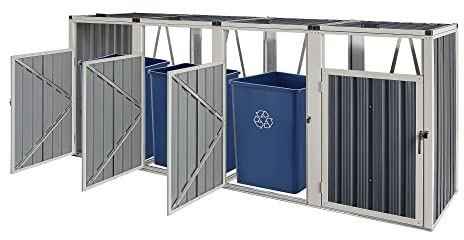 pro.tec Cache Poubelle Solide Abri Extérieur pour 4 Conteneurs à Ordures et Déchets de 240 L Portes à Poignée Acier Galvanisé Plastique 121 x 292 x 82 cm Gris Anthracite