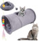 Faltbar Katzentunnel Katzenspielzeug mit Ball Spieltunnel Knisternder Rascheltunnel Aus Wildleder für Alle Katzen Kaninchen Welpen und Kleine Tiere,Mit Hängendem Lustiger Katzenstock(Grau)