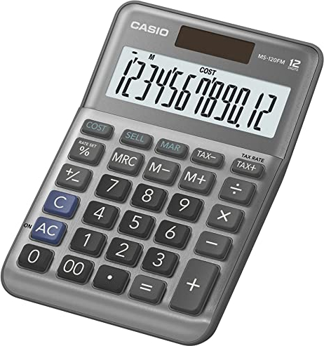 CASIO MS-120FM Calculadora de Escritorio de 12 dígitos, Frente de Metal, impuestos, Costo/Venta/margen