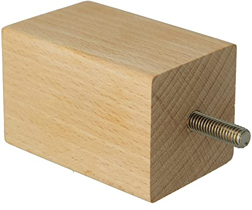 Amig - Pata Cuadrada para Mueble, Pata de Madera de Haya con Acabado Natural, Patas de Repuesto para Sofás, Camas, Mesas, Fijación: Espiga Metálica de Métrica 8, Medidas: 50 x 50 x 80 mm