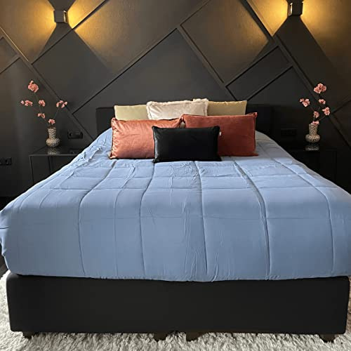 Zelesta Easybed Couette 4 Saisons - Couette sans Housse - Literie pour l'hiver et l'été Chaude Duvet - Couette Lavable sans Housse (Bleu & Mastic, 200x200cm)