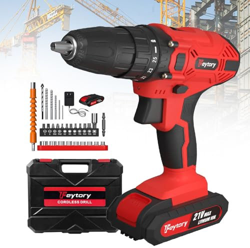 Cordless Drill Set Power Drill Kit Electric Driver Set Small Hand Drill Tool with 2X Batteries and Charger, 3/8'' Keyless Chuck, 25+1 Torque Setting, 45Nm High Torque, with LED Light